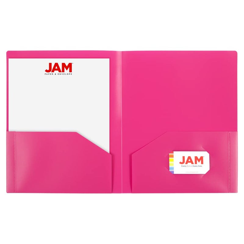 JAM PAPER Heavy Duty Plastic 2 Pocket Extra Tough School Folders - Fuchsia Hot Pink - 6/Pack - Image 4
